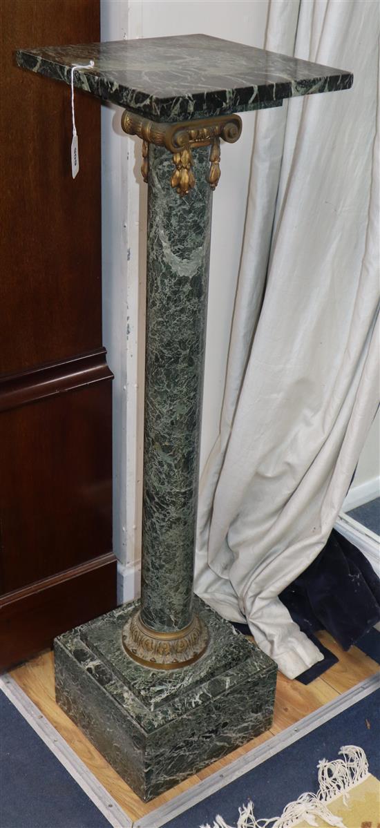 A variegated green marble serpentine and ormolu pedestal H.112cm